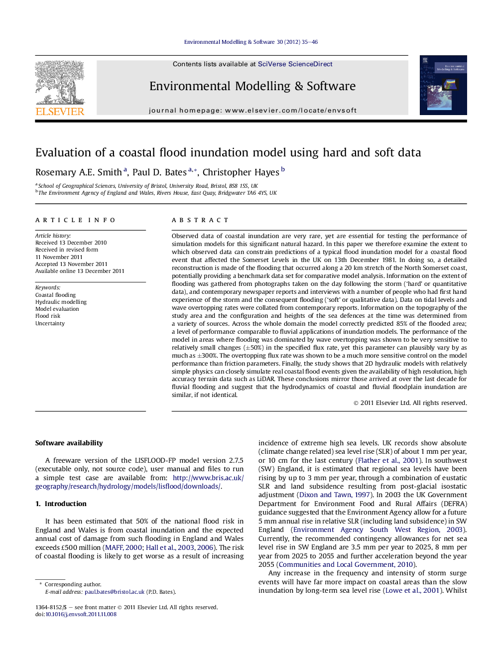 Evaluation of a coastal flood inundation model using hard and soft data