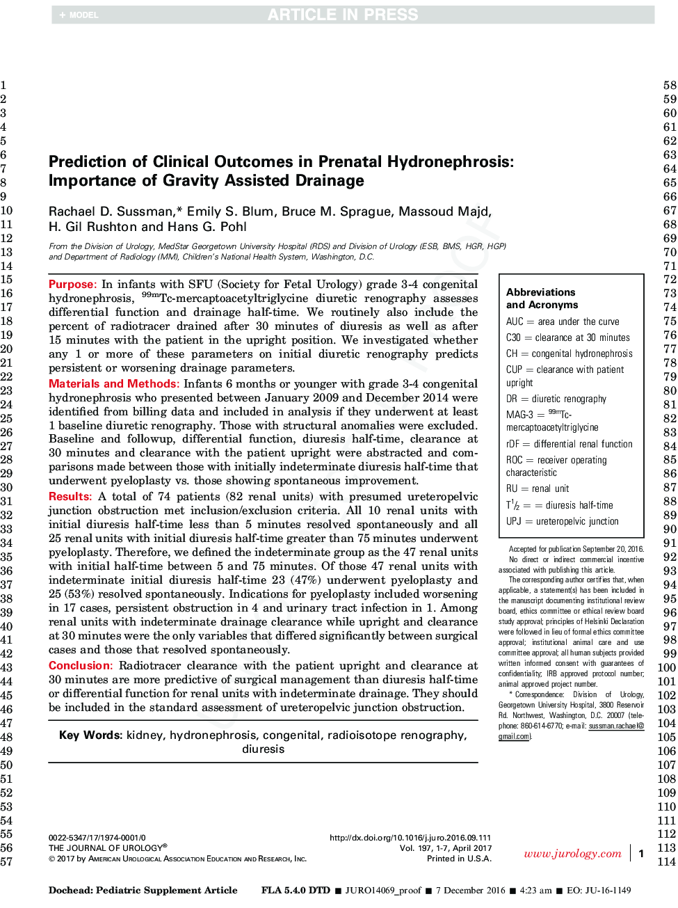 Prediction of Clinical Outcomes in Prenatal Hydronephrosis: Importance of Gravity Assisted Drainage