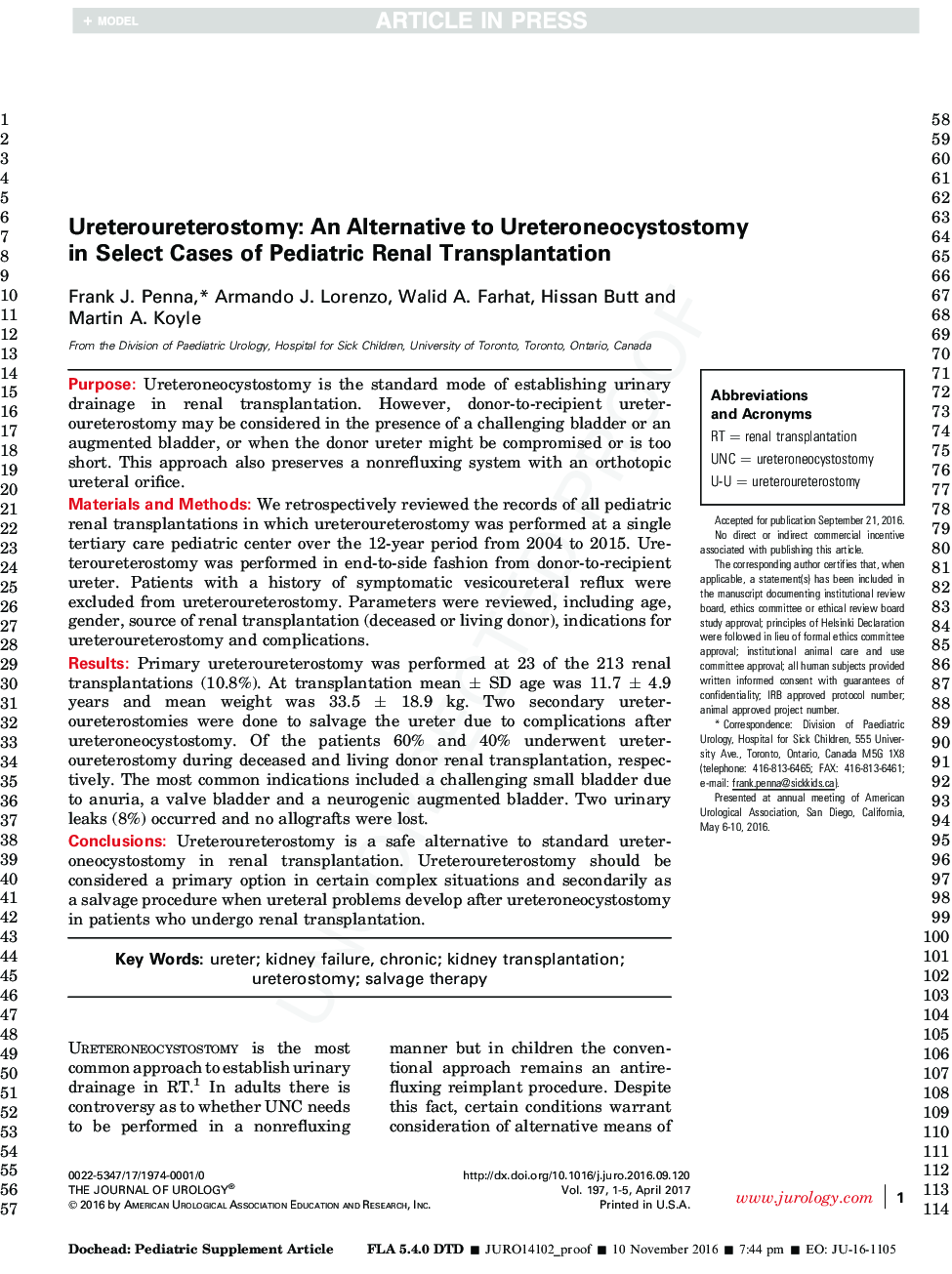 Ureteroureterostomy: An Alternative to Ureteroneocystostomy in Select Cases of Pediatric Renal Transplantation