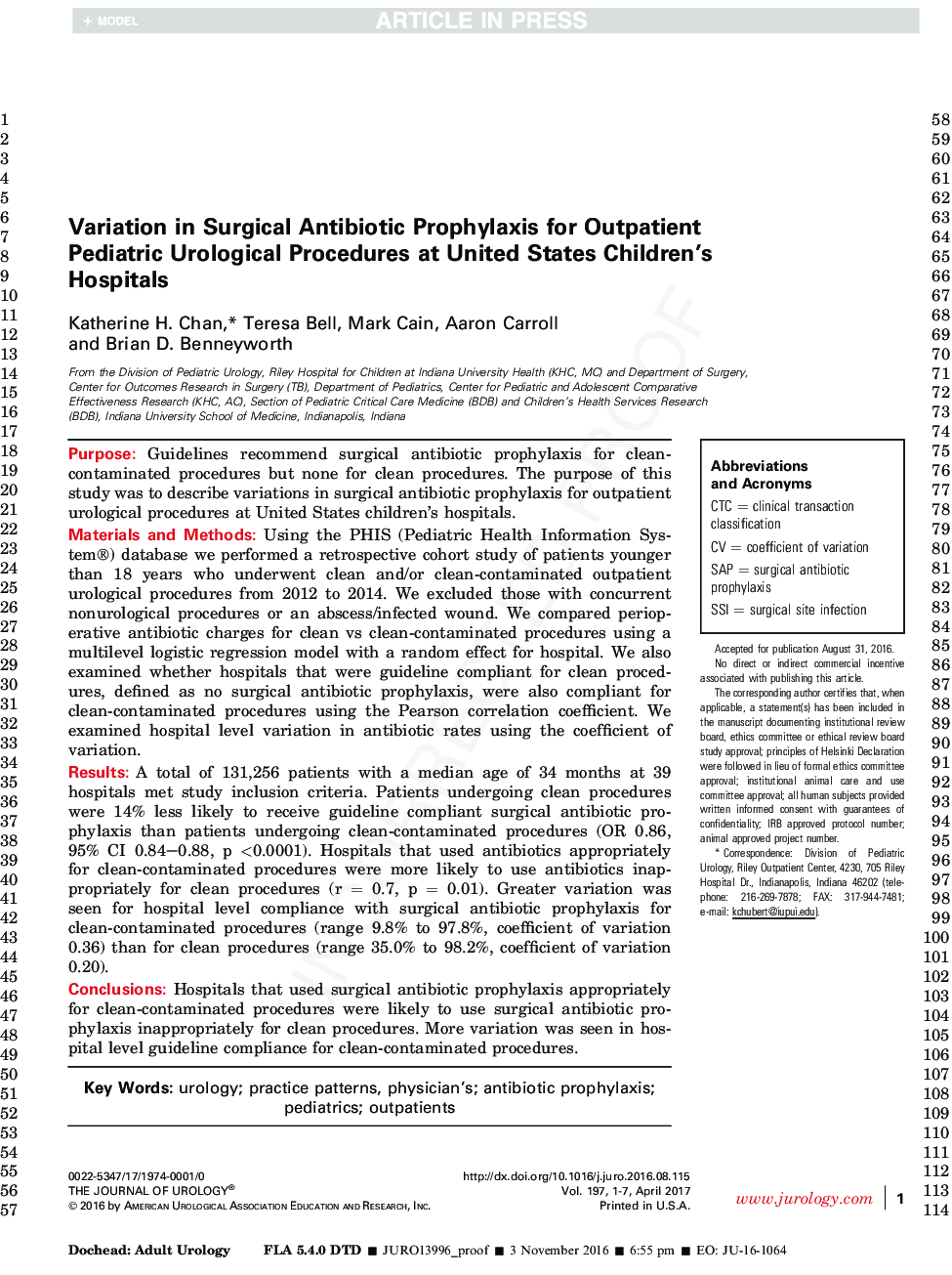 Variation in Surgical Antibiotic Prophylaxis for Outpatient Pediatric Urological Procedures at United States Children's Hospitals