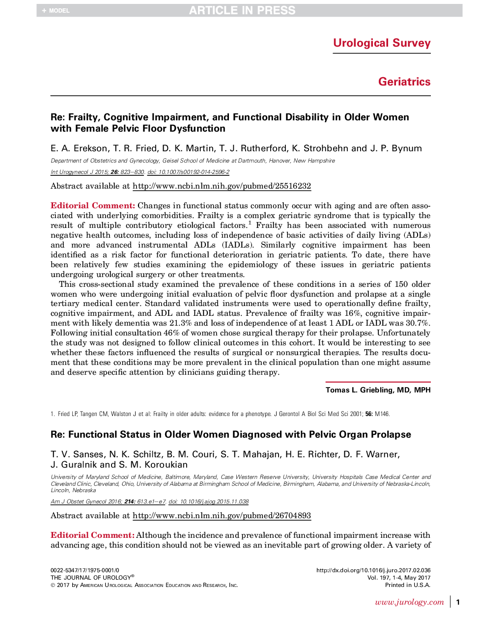 پاسخ: فقدان، اختلال شناختی و ناتوانی عملکردی در زنان مسن تر با اختلالات کف لگن زن 