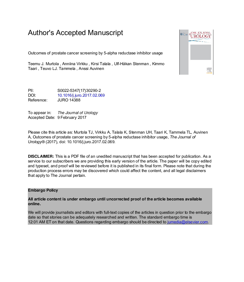 Outcomes of Prostate Cancer Screening by 5Î±-Reductase Inhibitor Use