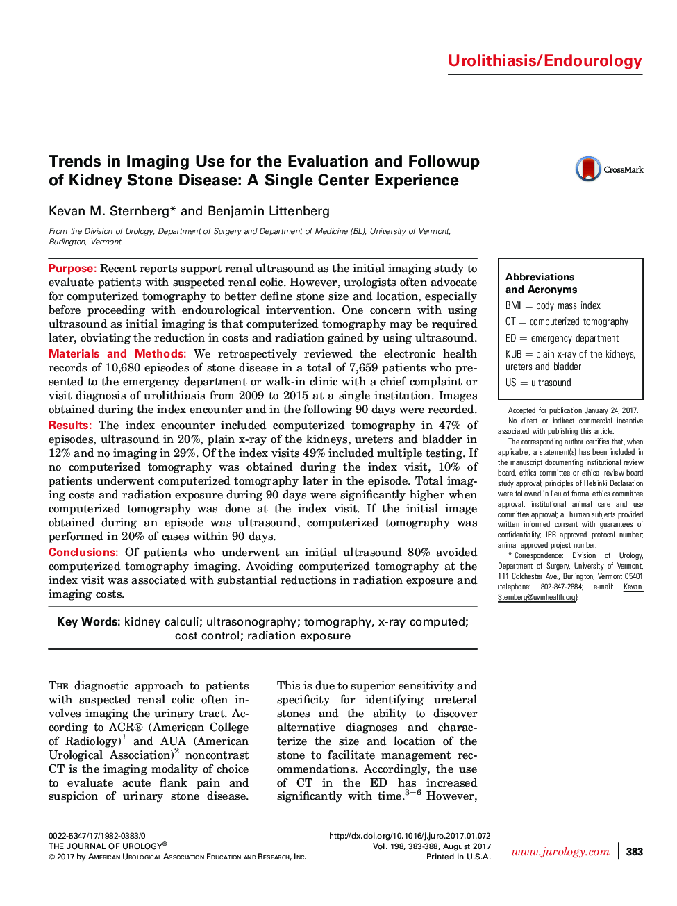 Trends in Imaging Use for the Evaluation and Followup of Kidney Stone Disease: A Single Center Experience