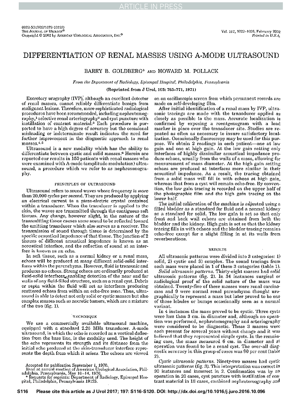 Differentiation of Renal Masses Using A-Mode Ultrasound