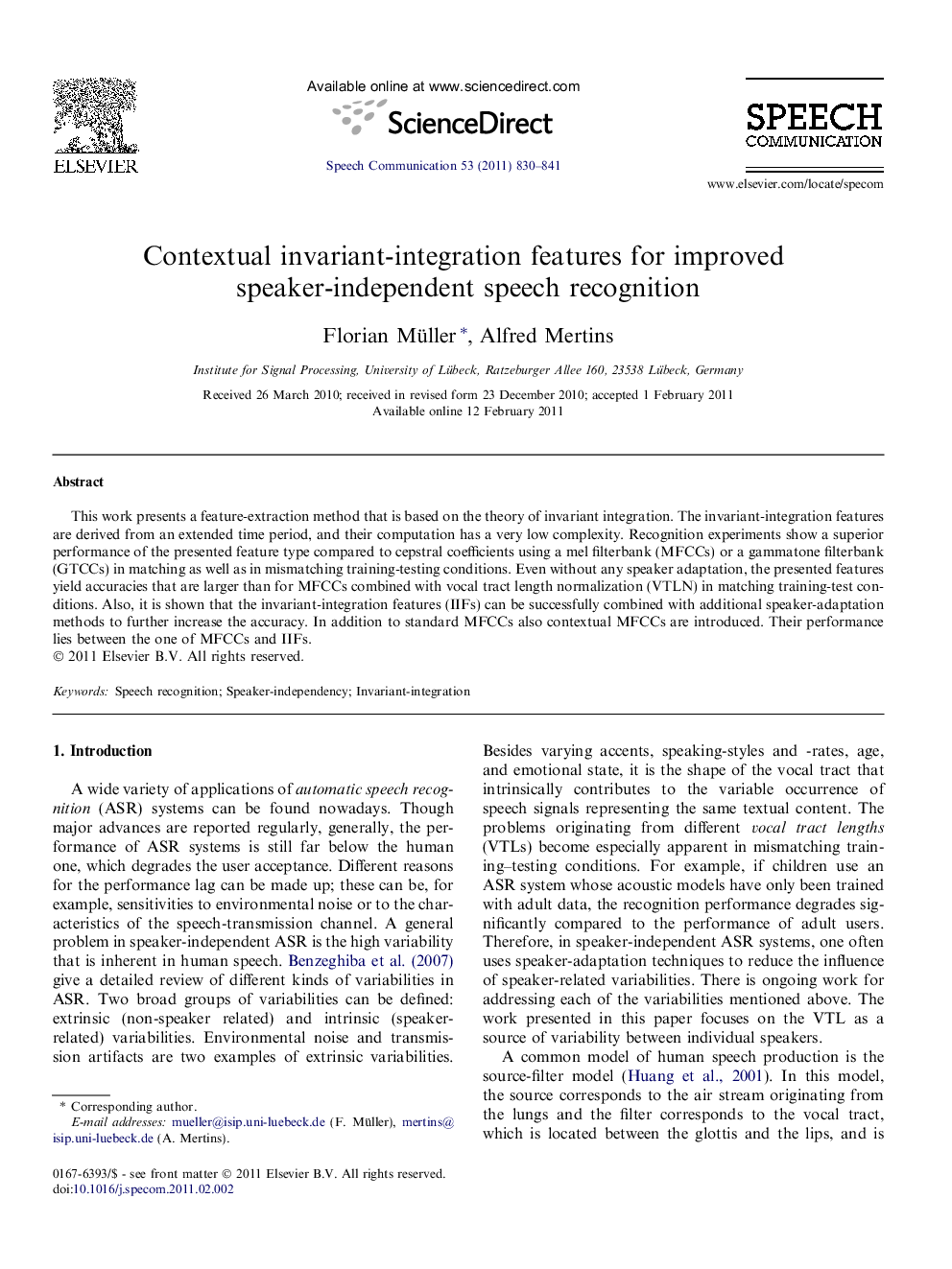 Contextual invariant-integration features for improved speaker-independent speech recognition