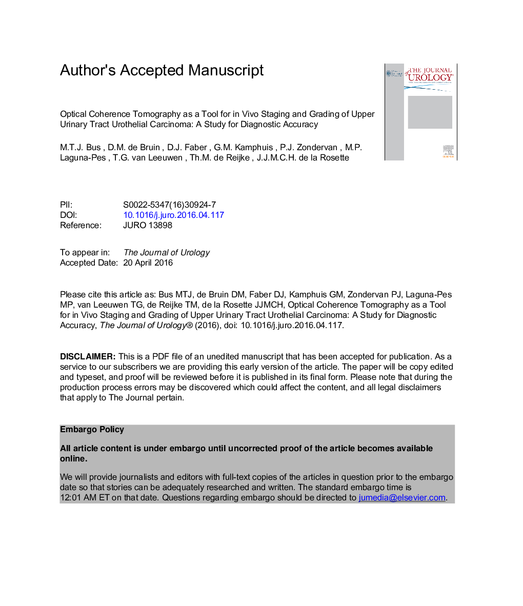 Optical Coherence Tomography as a Tool for InÂ Vivo Staging and Grading of Upper Urinary Tract Urothelial Carcinoma: AÂ Study of Diagnostic Accuracy