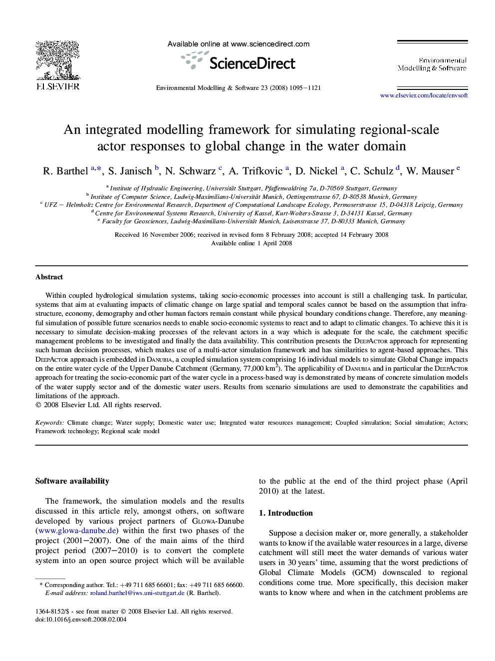 An integrated modelling framework for simulating regional-scale actor responses to global change in the water domain