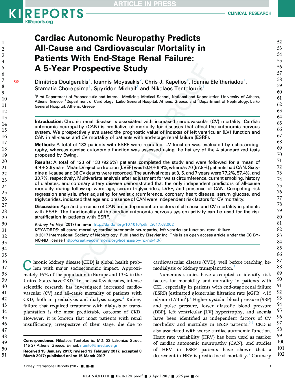 Cardiac Autonomic Neuropathy Predicts All-Cause and Cardiovascular Mortality in Patients With End-Stage Renal Failure: AÂ 5-Year Prospective Study