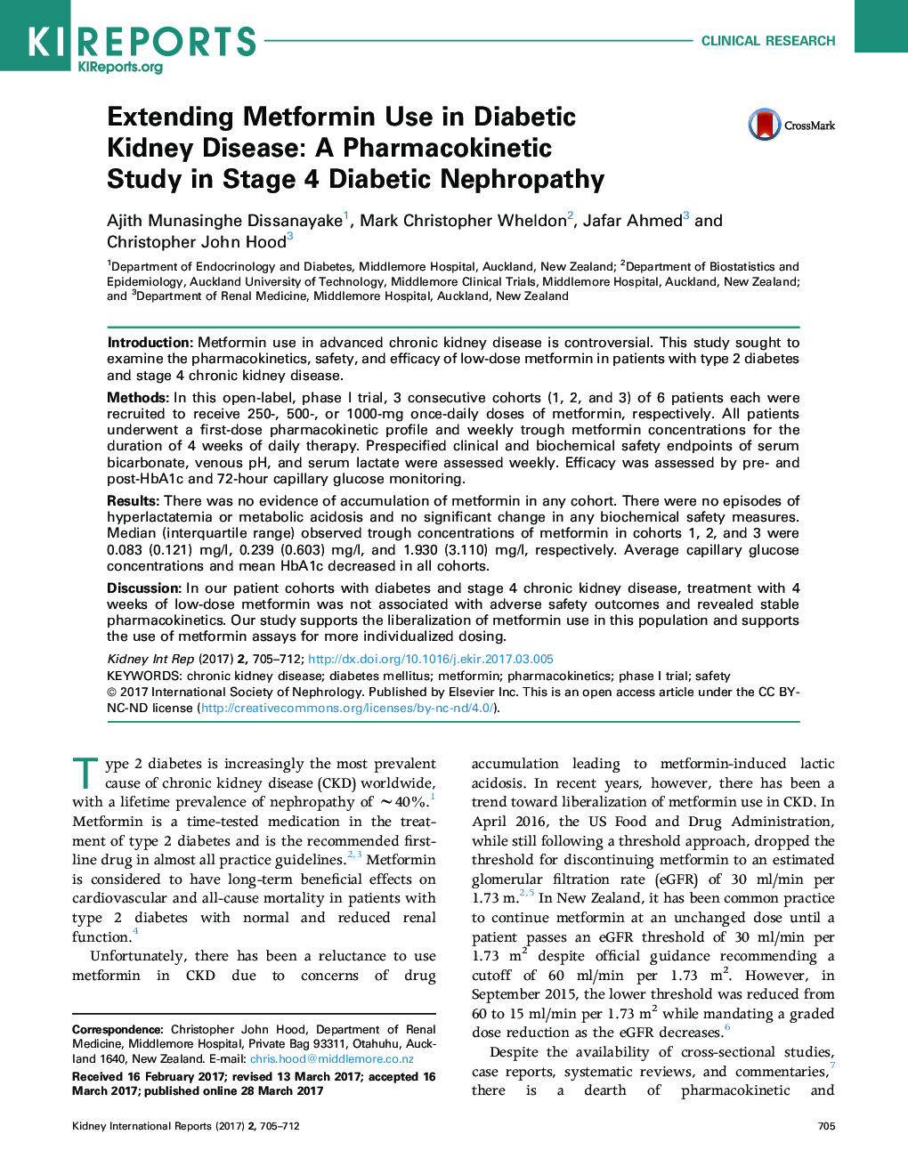 Extending Metformin Use in Diabetic Kidney Disease: A Pharmacokinetic StudyÂ inÂ Stage 4 Diabetic Nephropathy