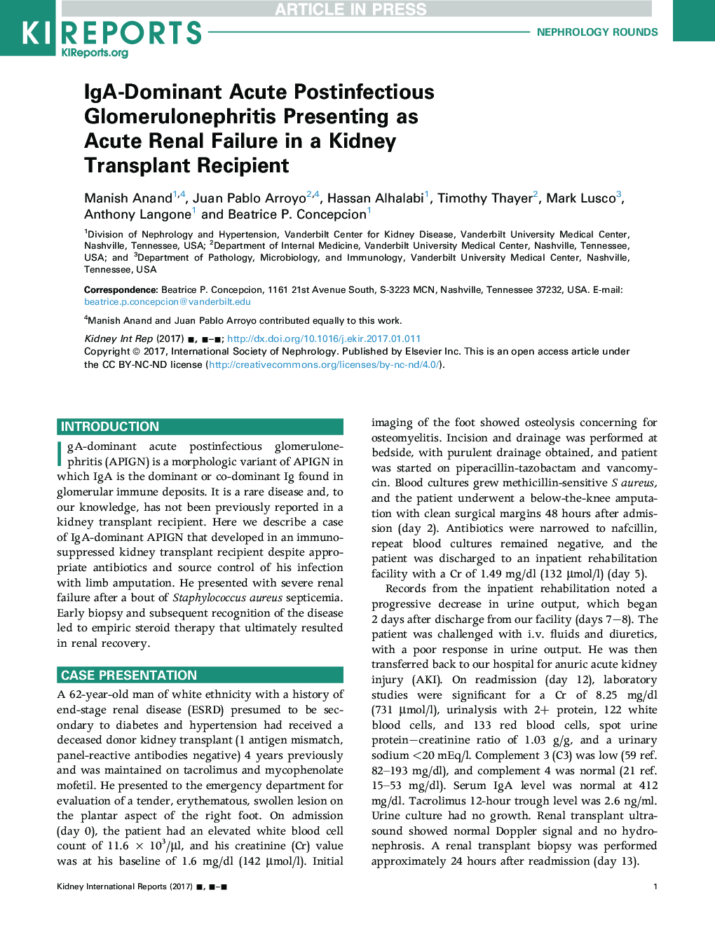 IgA-Dominant Acute Postinfectious Glomerulonephritis Presenting as Acute Renal Failure in a Kidney Transplant Recipient