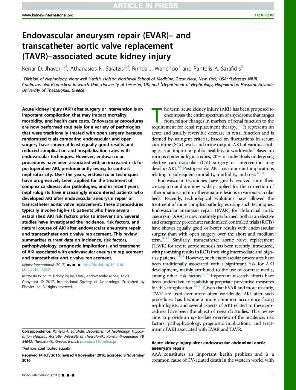 Endovascular aneurysm repair (EVAR)- and transcatheter aortic valve replacement (TAVR)-associated acute kidney injury