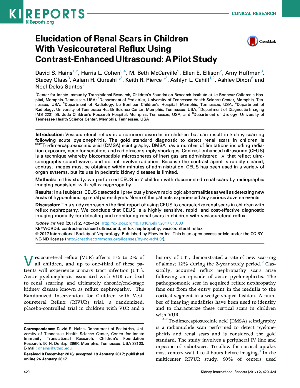 Elucidation of Renal Scars in Children WithÂ Vesicoureteral Reflux Using Contrast-Enhanced Ultrasound: A PilotÂ Study