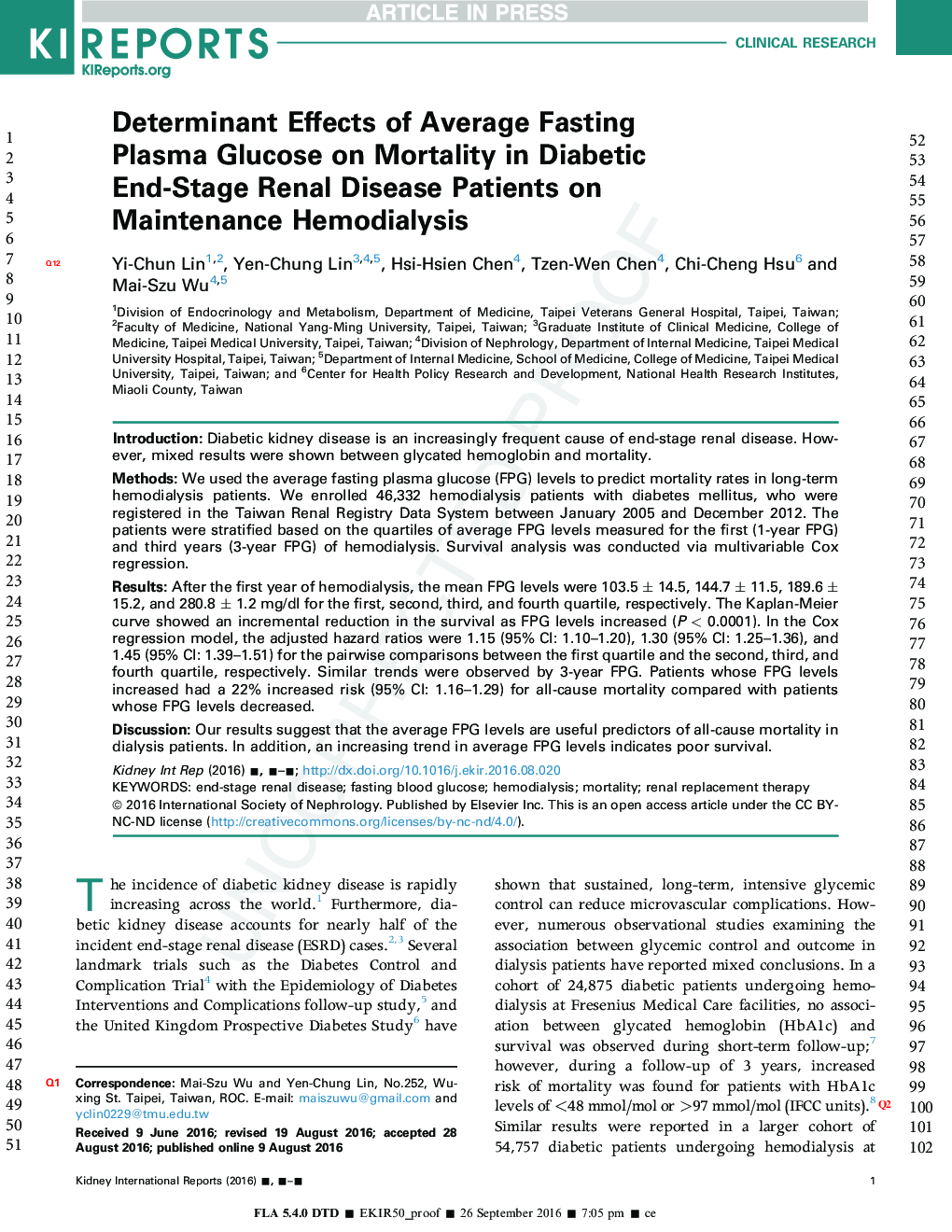 Determinant Effects of Average Fasting Plasma Glucose on Mortality in Diabetic End-Stage Renal Disease Patients on Maintenance Hemodialysis