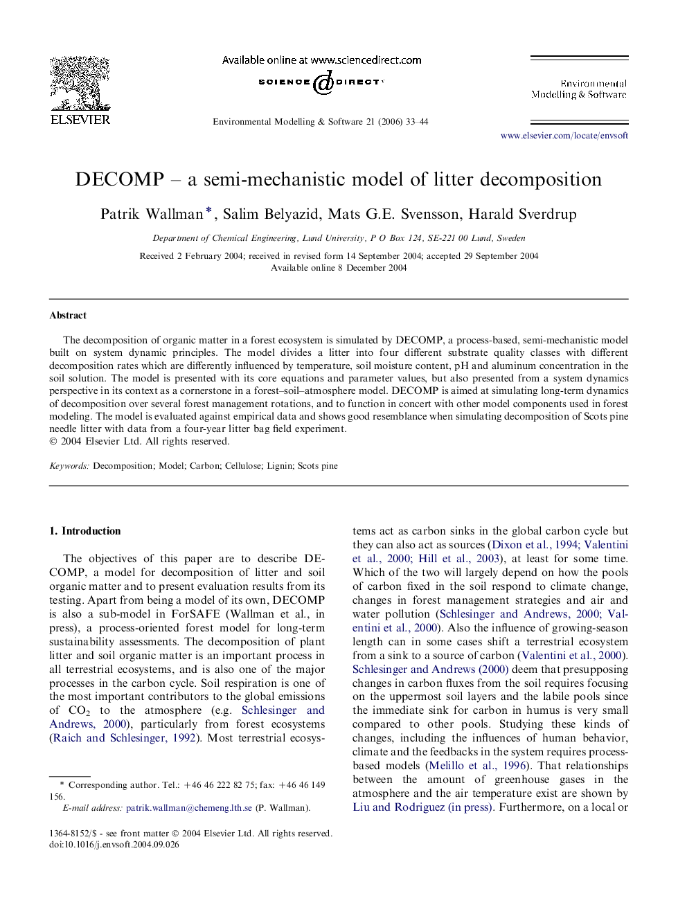عکس صفحه اول مقاله: DECOMP – a semi-mechanistic model of litter decomposition DECOMP – a semi-mechanistic model of litter decomposition