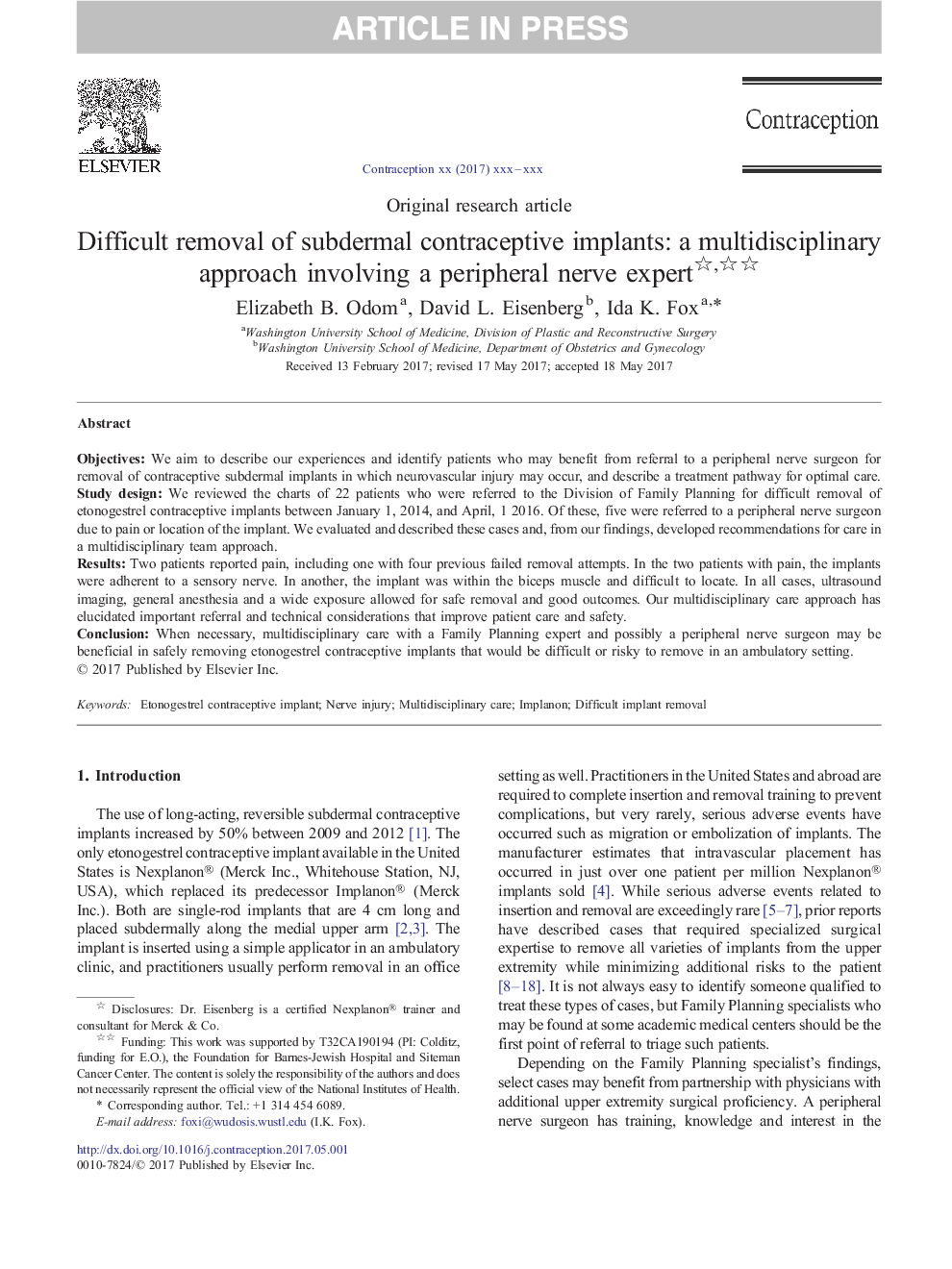 Difficult removal of subdermal contraceptive implants: a multidisciplinary approach involving a peripheral nerve expert