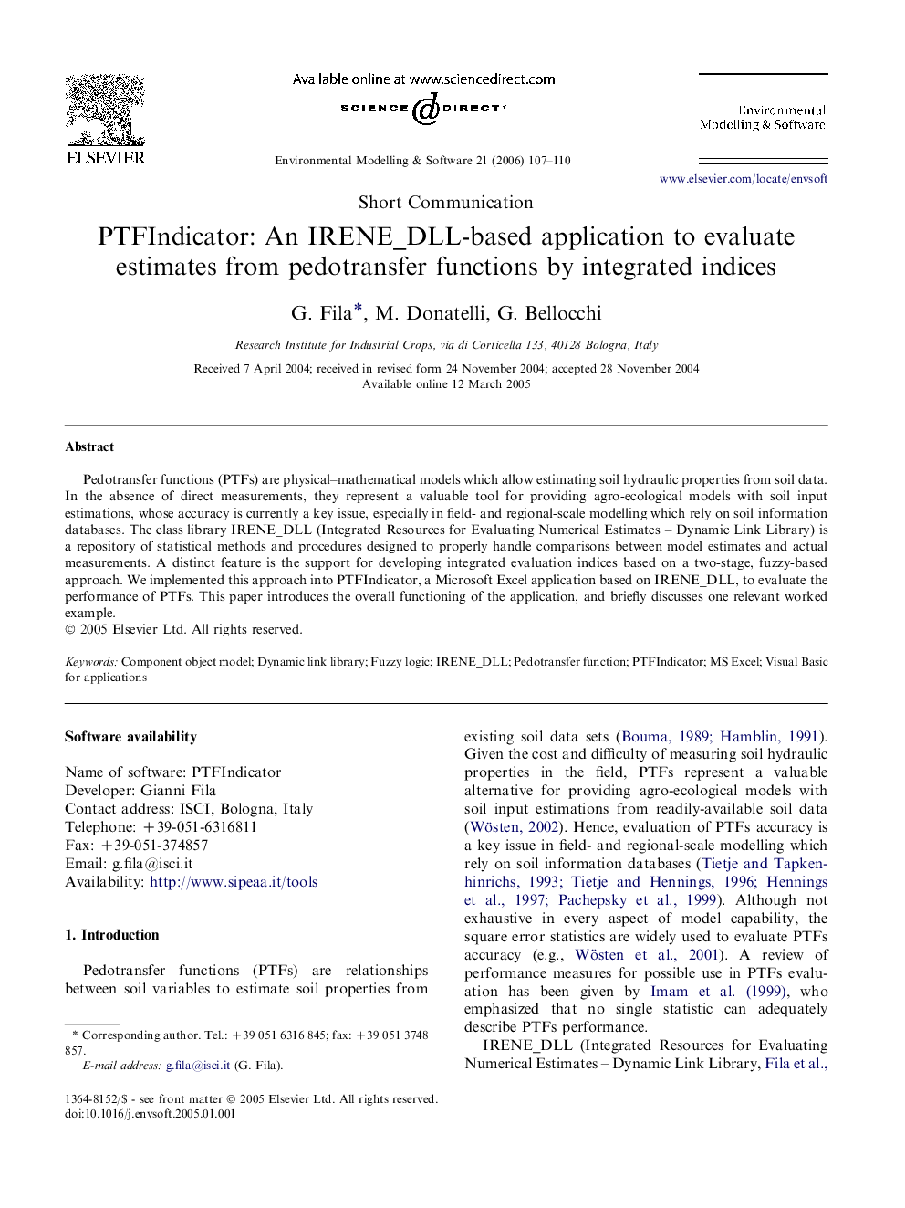 PTFIndicator: An IRENE_DLL-based application to evaluate estimates from pedotransfer functions by integrated indices
