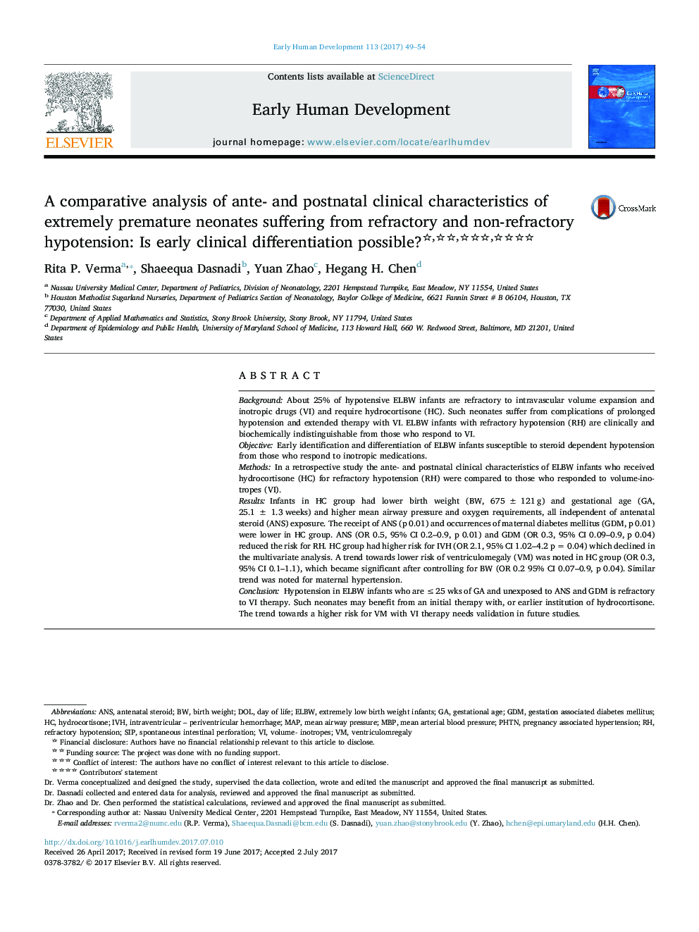 A comparative analysis of ante- and postnatal clinical characteristics of extremely premature neonates suffering from refractory and non-refractory hypotension: Is early clinical differentiation possible?