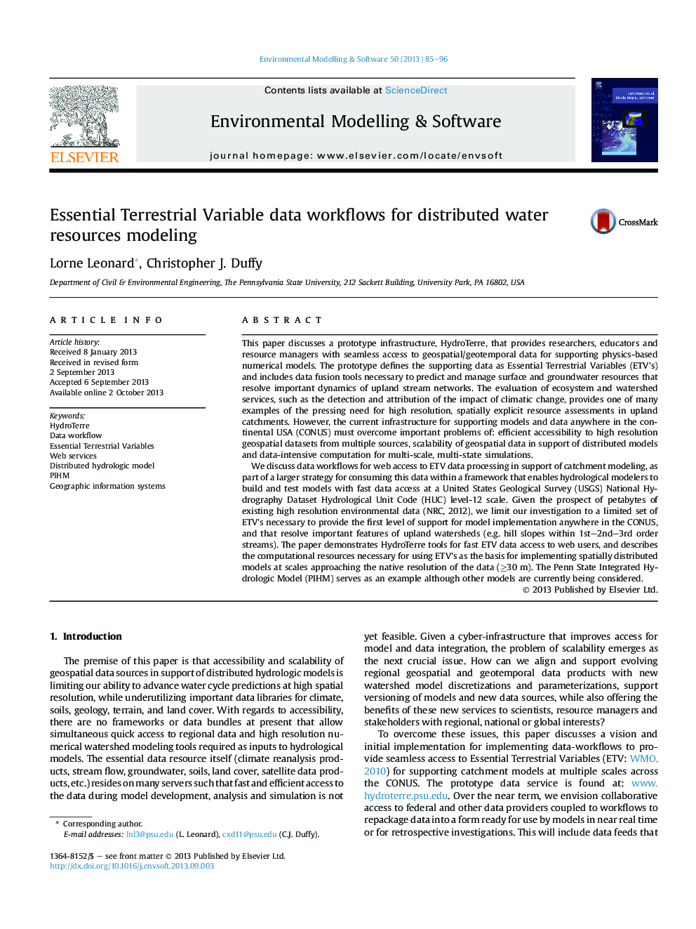 Essential Terrestrial Variable data workflows for distributed water resources modeling