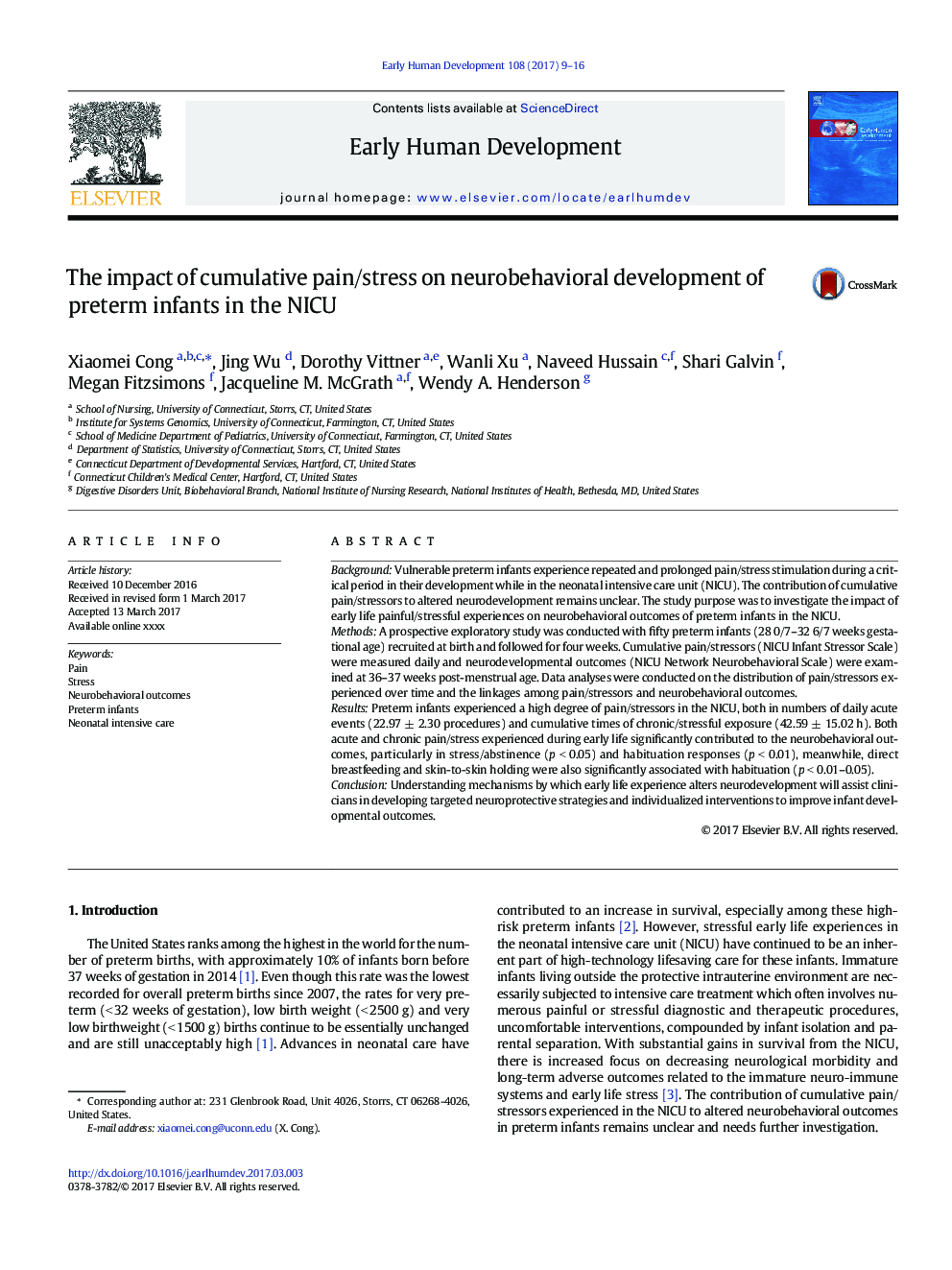 The impact of cumulative pain/stress on neurobehavioral development of preterm infants in the NICU