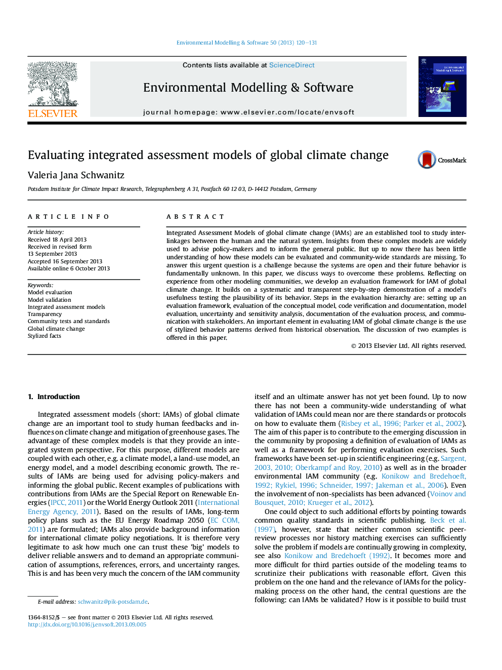 Evaluating integrated assessment models of global climate change