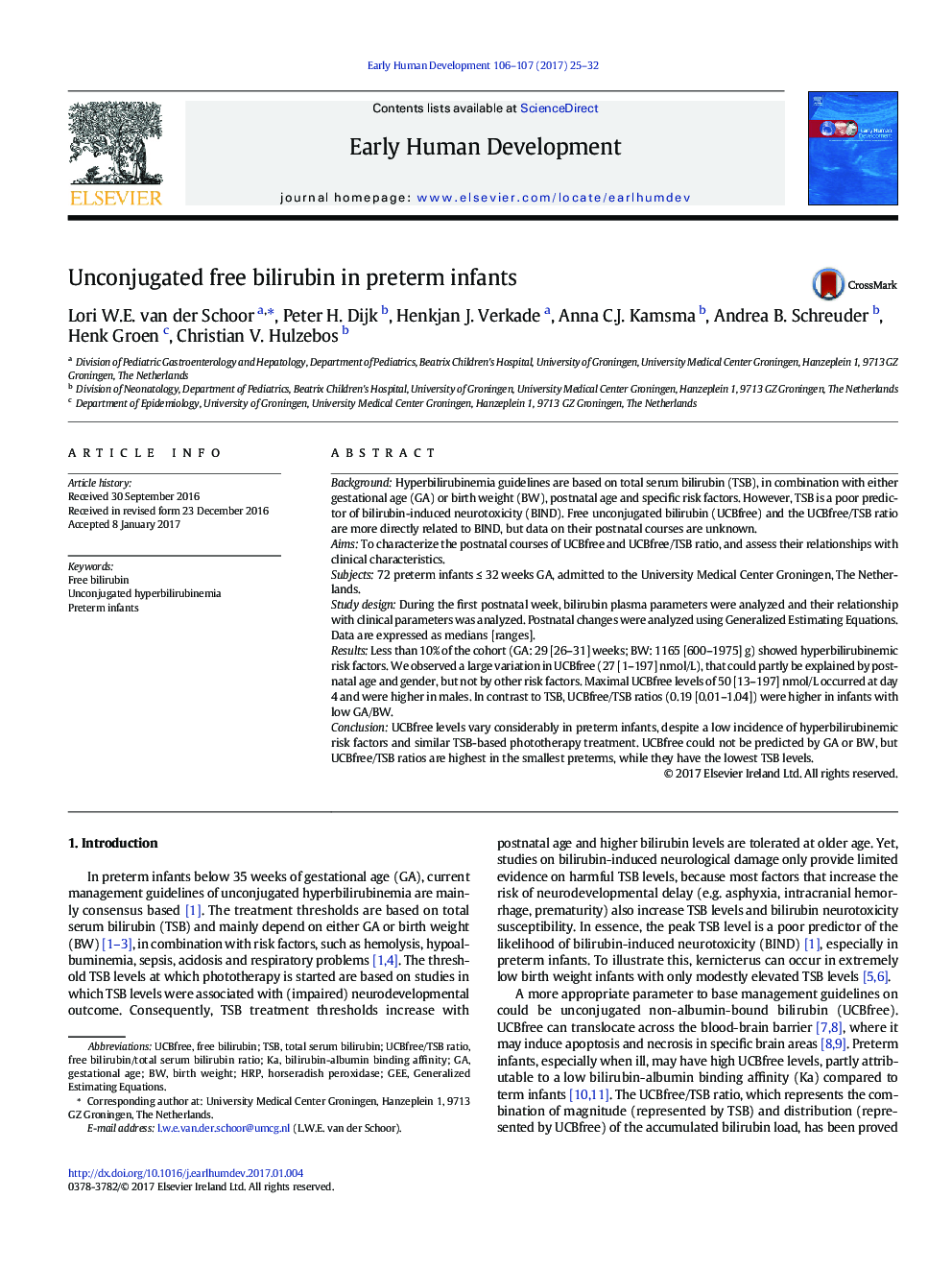 Unconjugated free bilirubin in preterm infants