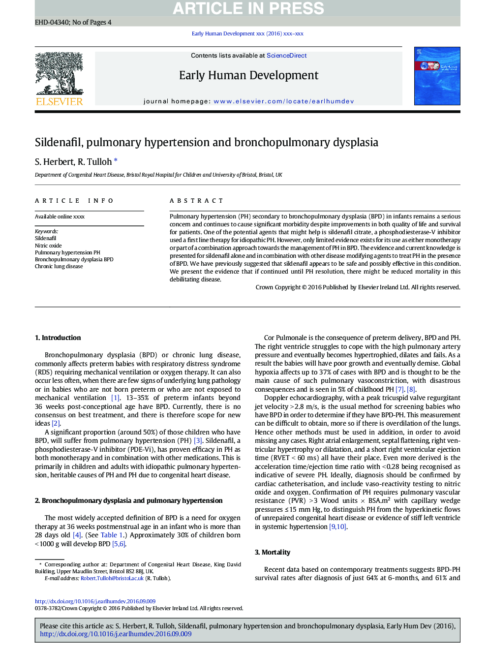 Sildenafil, pulmonary hypertension and bronchopulmonary dysplasia