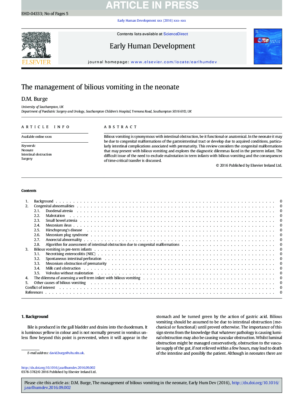 The management of bilious vomiting in the neonate