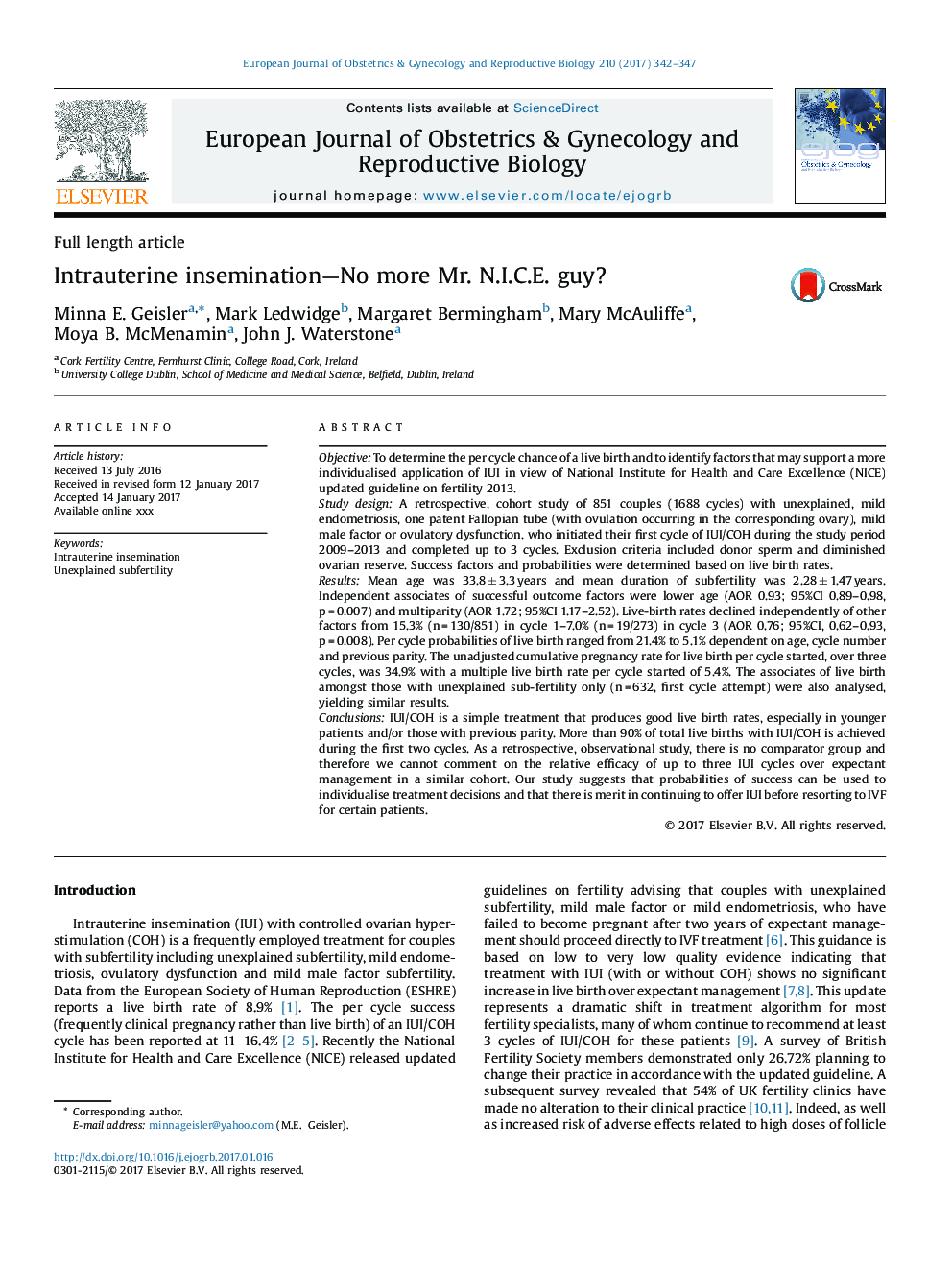 Intrauterine insemination-No more Mr. N.I.C.E. guy?