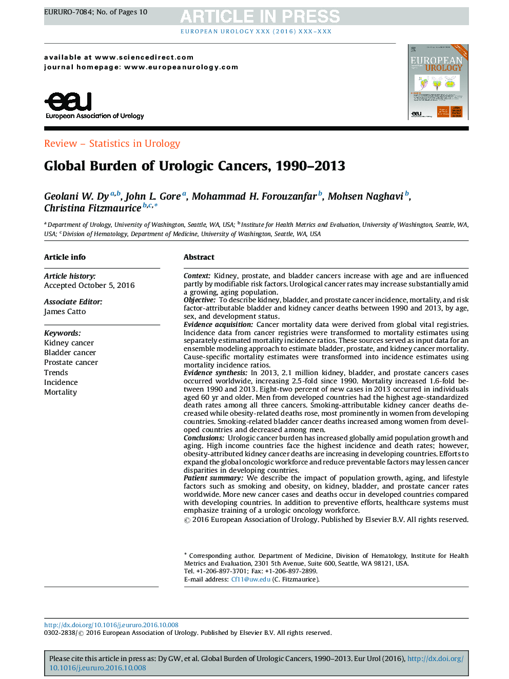 Global Burden of Urologic Cancers, 1990-2013