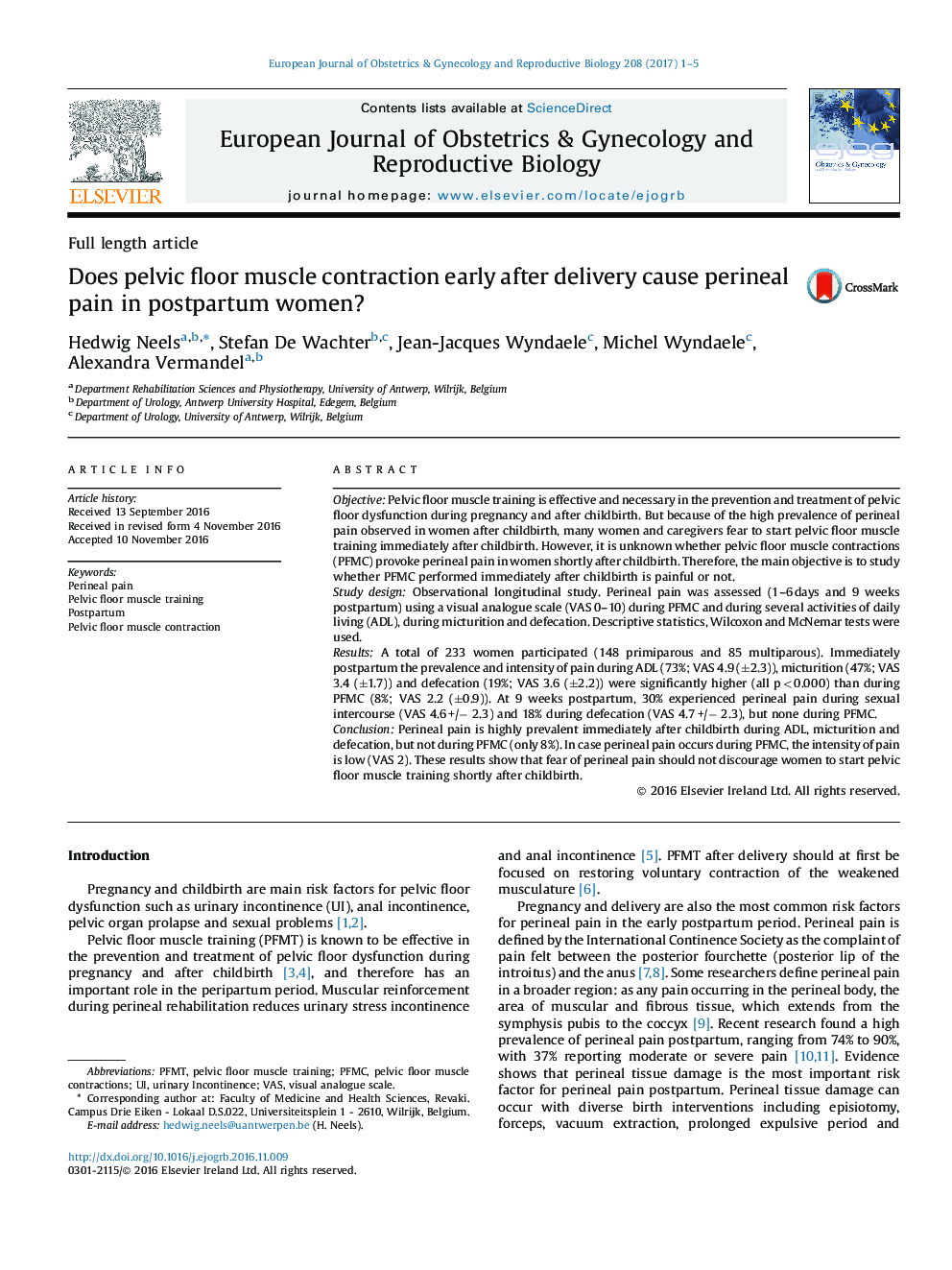 Full length articleDoes pelvic floor muscle contraction early after delivery cause perineal pain in postpartum women?