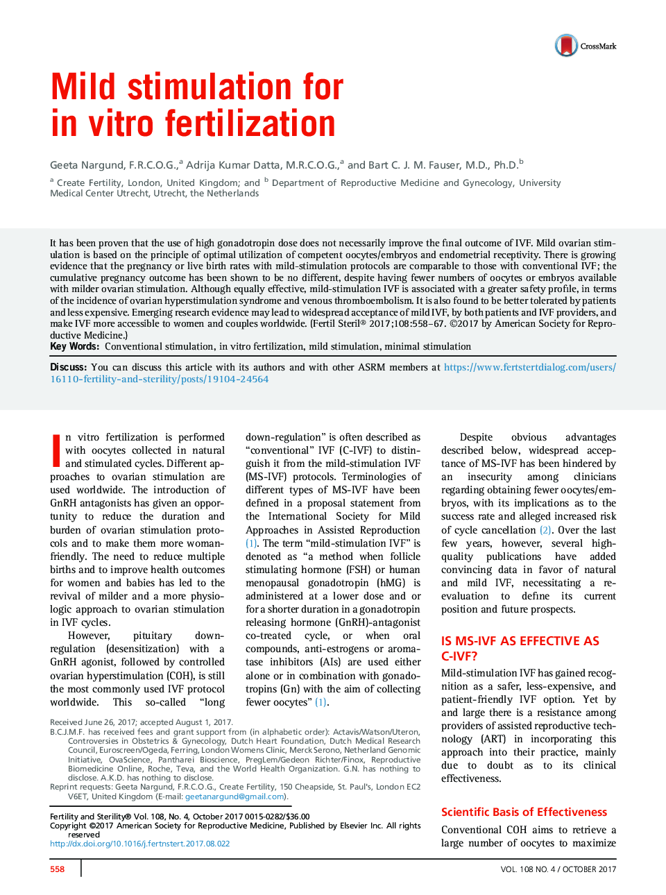 Mild stimulation for inÂ vitro fertilization