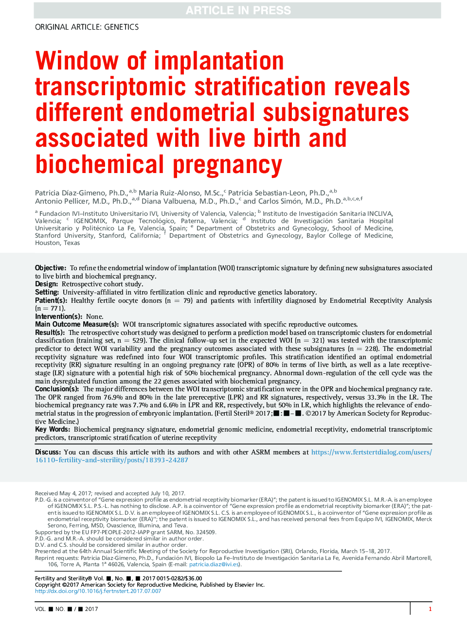 Window of implantation transcriptomic stratification reveals different endometrial subsignatures associated with live birth and biochemical pregnancy