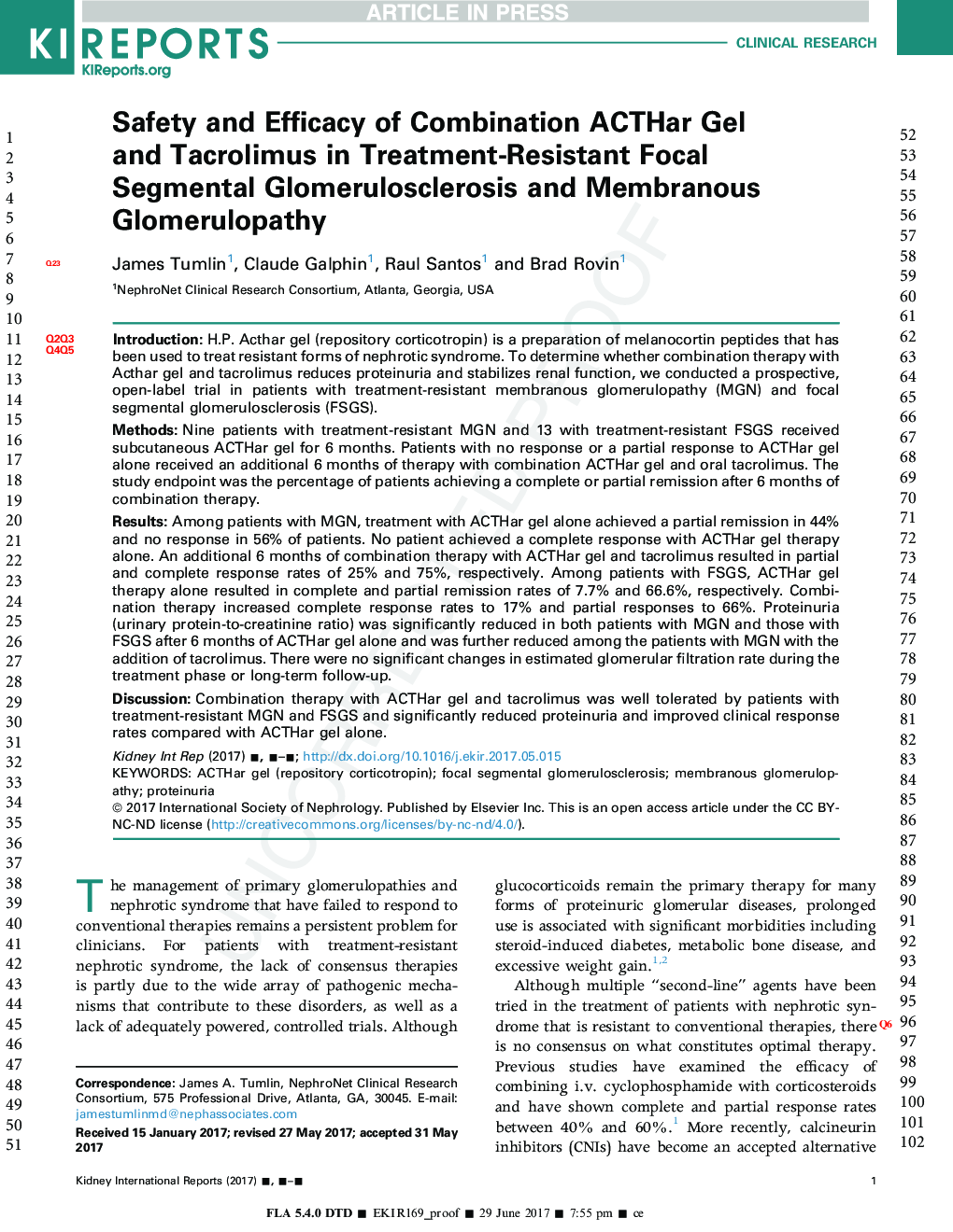Safety and Efficacy of Combination ACTHar Gel and Tacrolimus in Treatment-Resistant Focal Segmental Glomerulosclerosis and Membranous Glomerulopathy