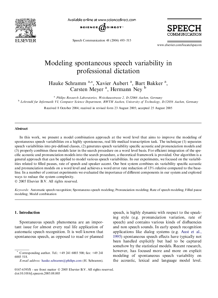 Modeling spontaneous speech variability in professional dictation