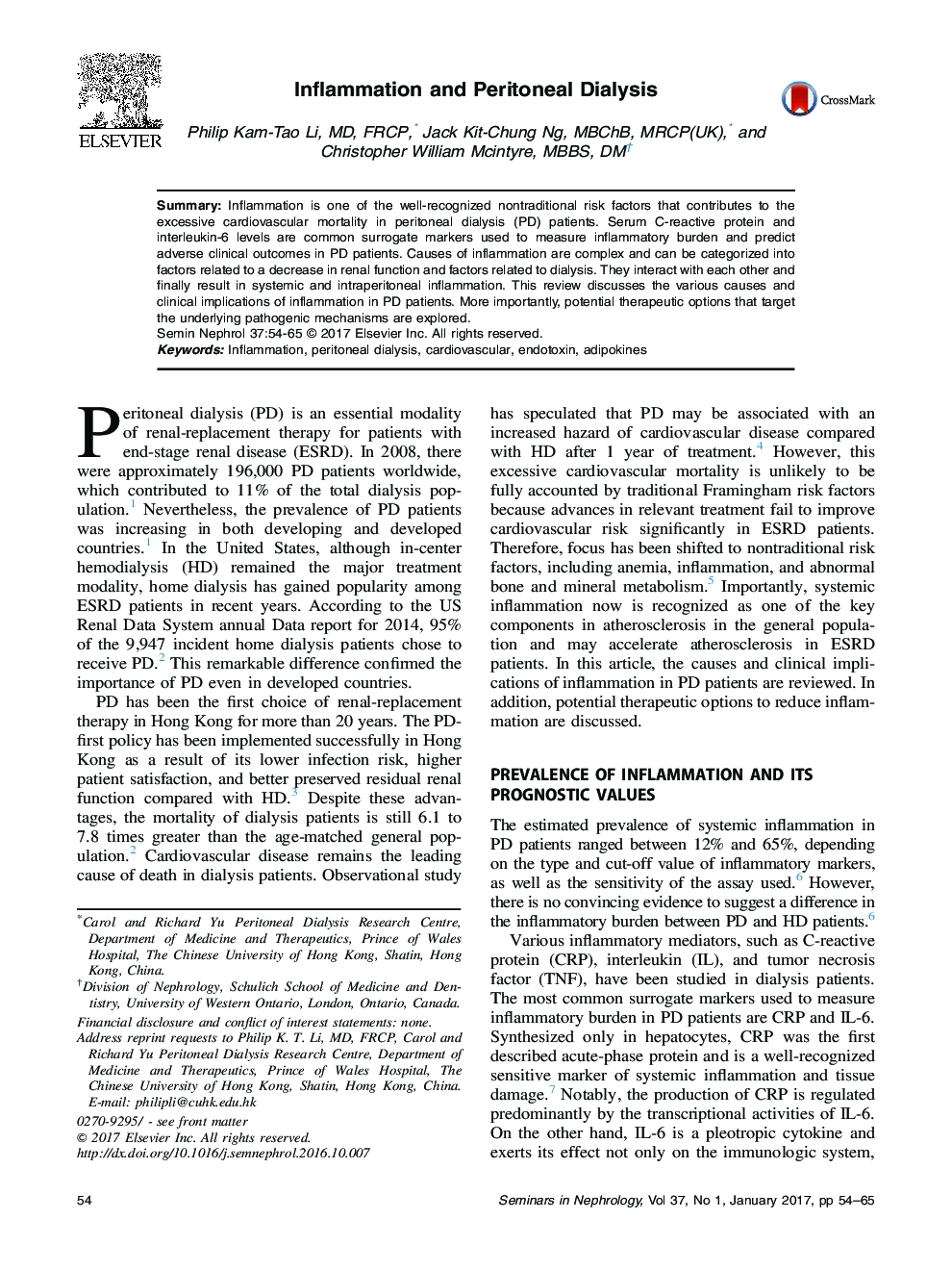 Inflammation and Peritoneal Dialysis