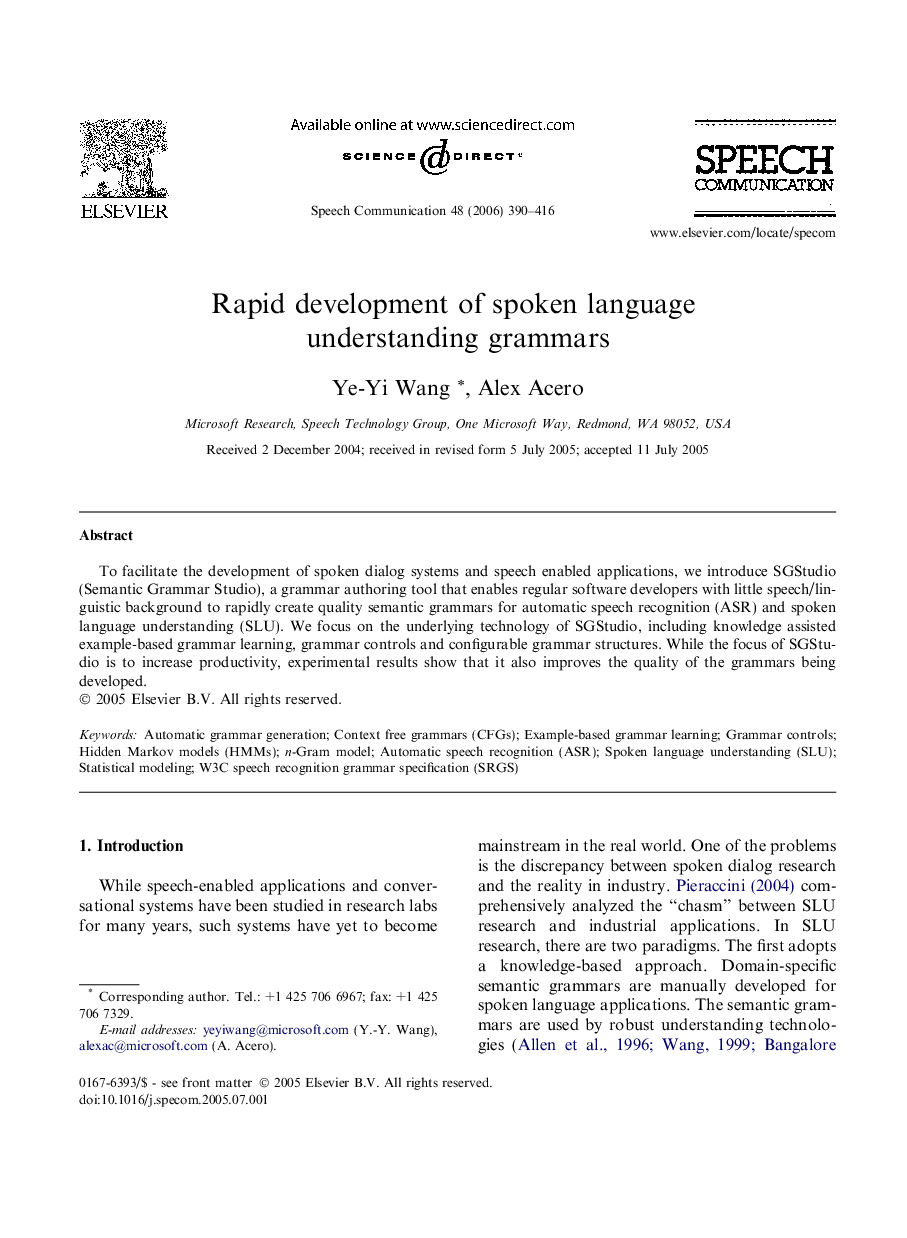 Rapid development of spoken language understanding grammars