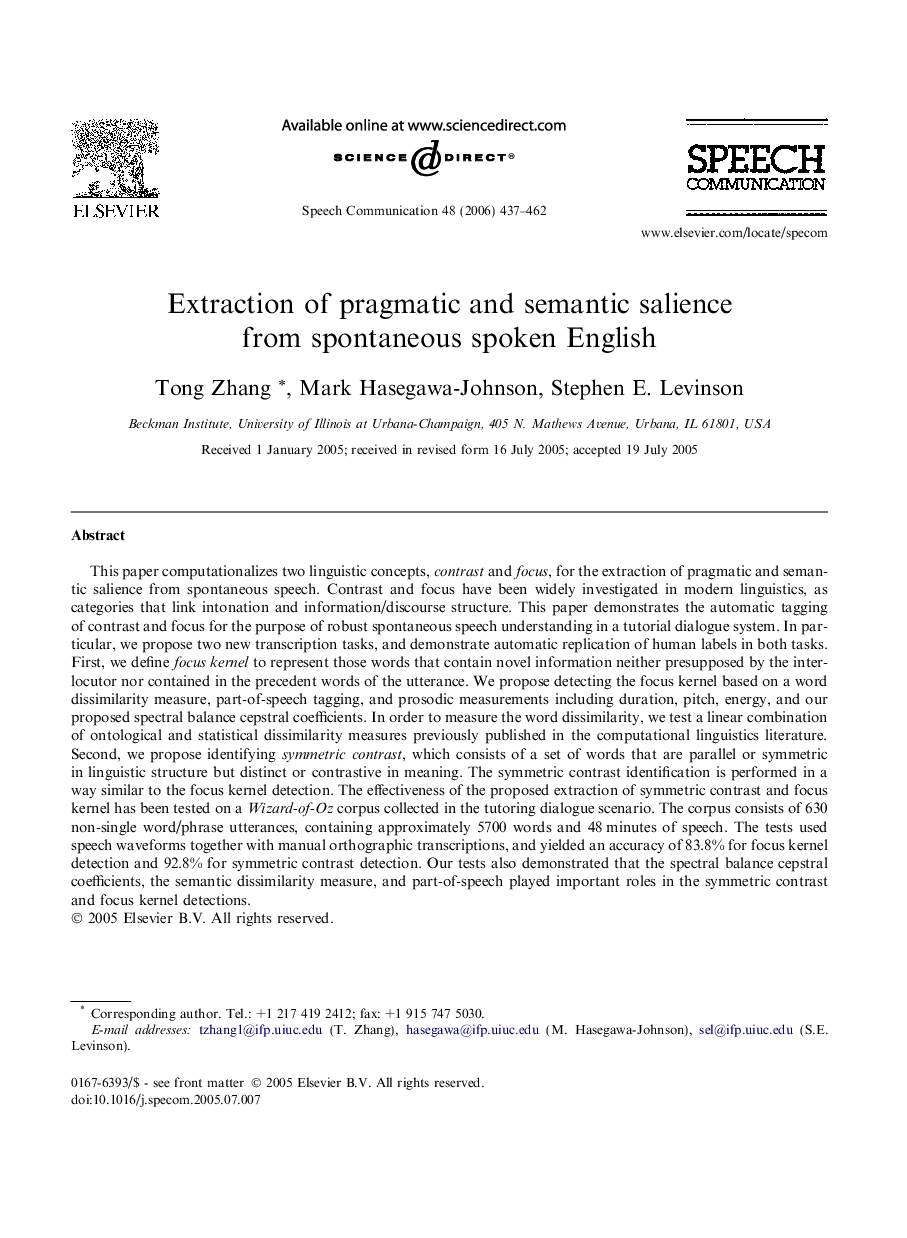 Extraction of pragmatic and semantic salience from spontaneous spoken English