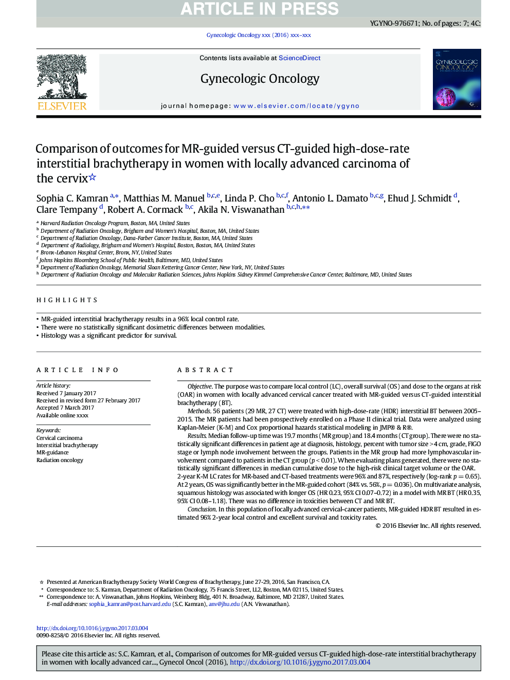 Comparison of outcomes for MR-guided versus CT-guided high-dose-rate interstitial brachytherapy in women with locally advanced carcinoma of the cervix