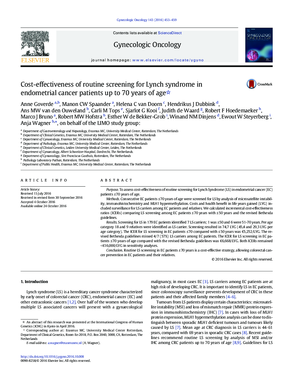 Cost-effectiveness of routine screening for Lynch syndrome in endometrial cancer patients up to 70Â years of age