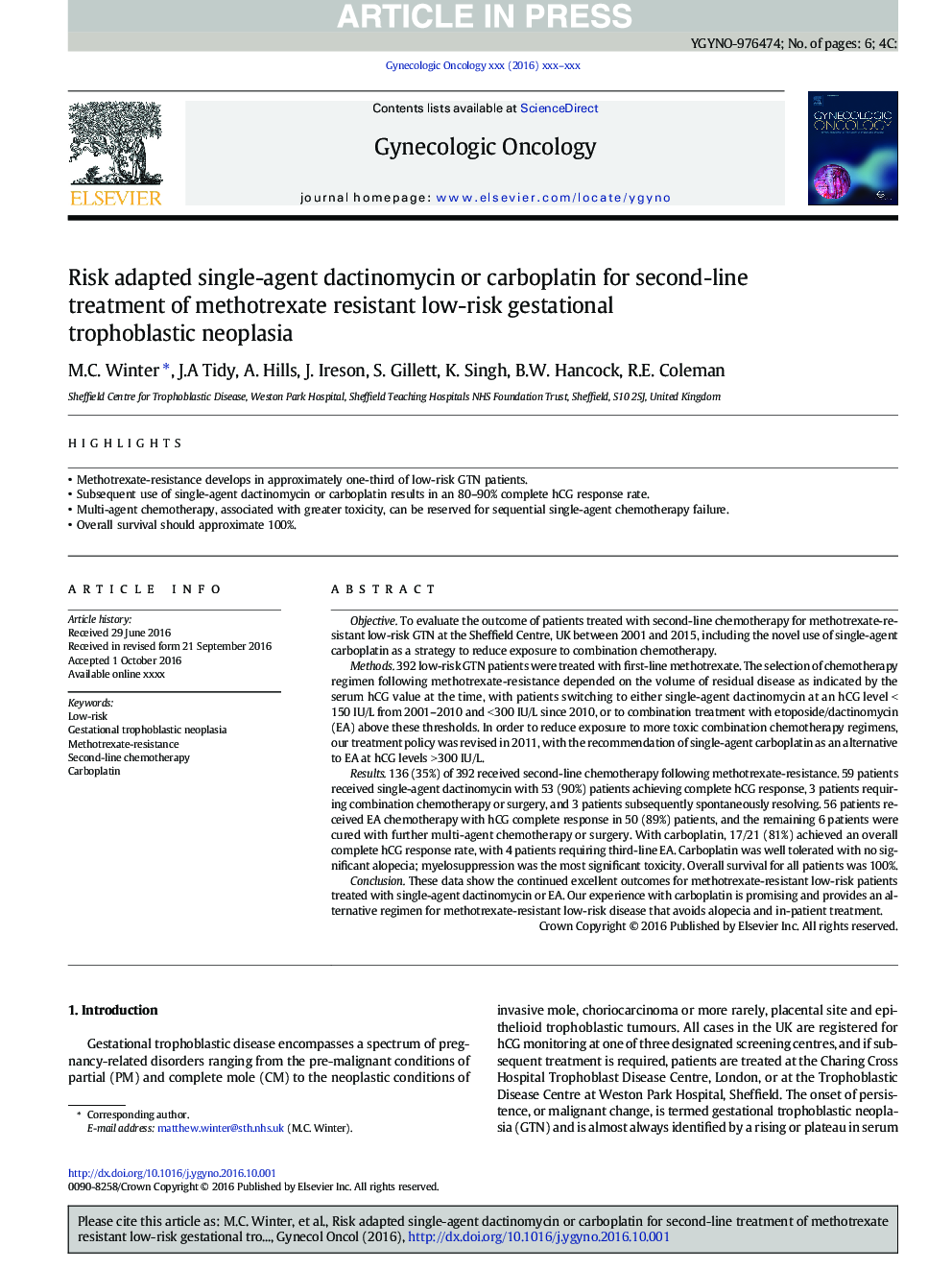 Risk adapted single-agent dactinomycin or carboplatin for second-line treatment of methotrexate resistant low-risk gestational trophoblastic neoplasia