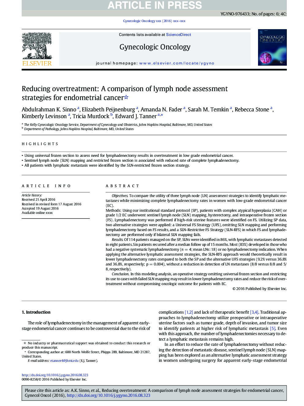 Reducing overtreatment: A comparison of lymph node assessment strategies for endometrial cancer