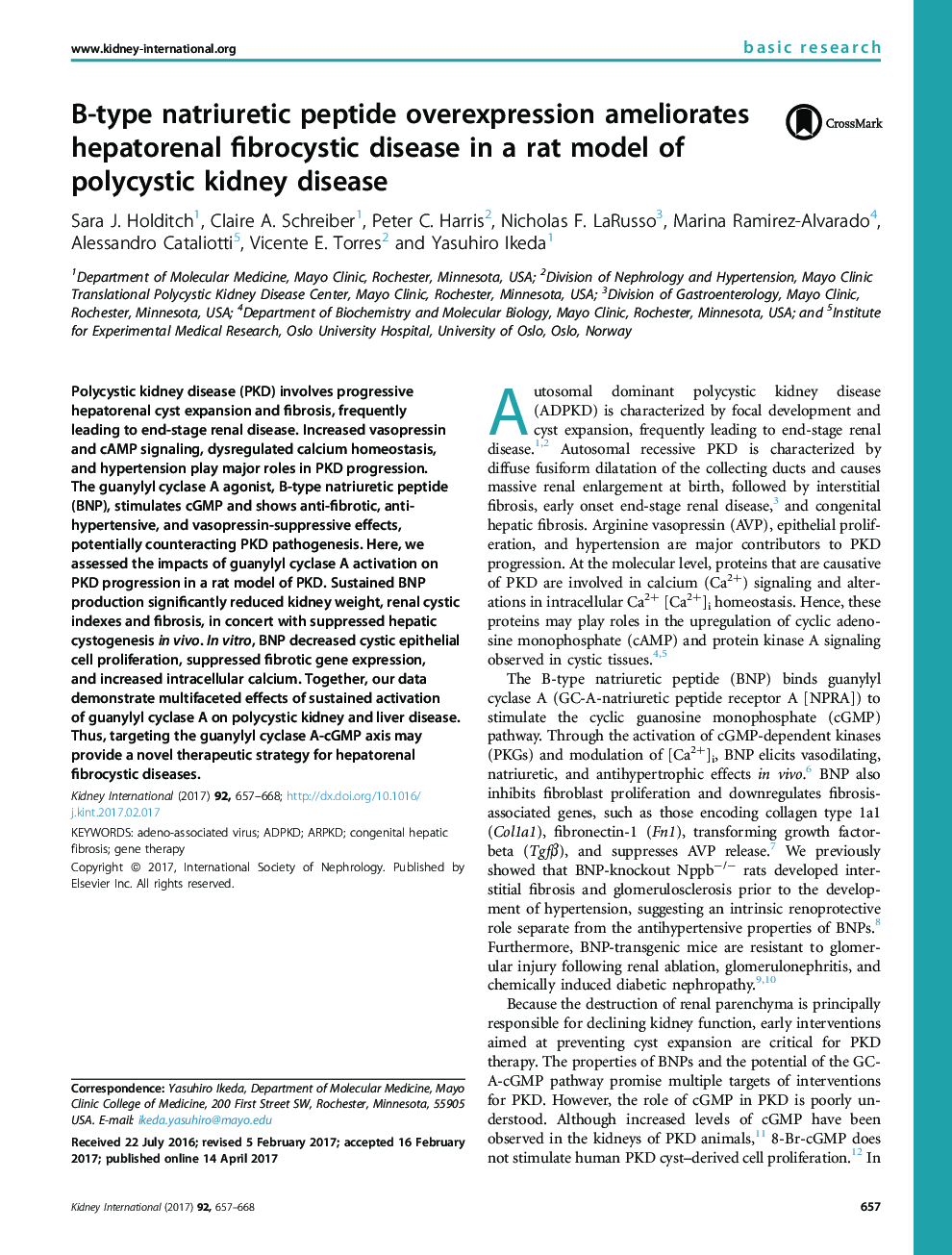 B-type natriuretic peptide overexpression ameliorates hepatorenal fibrocystic disease inÂ aÂ ratÂ model of polycystic kidney disease