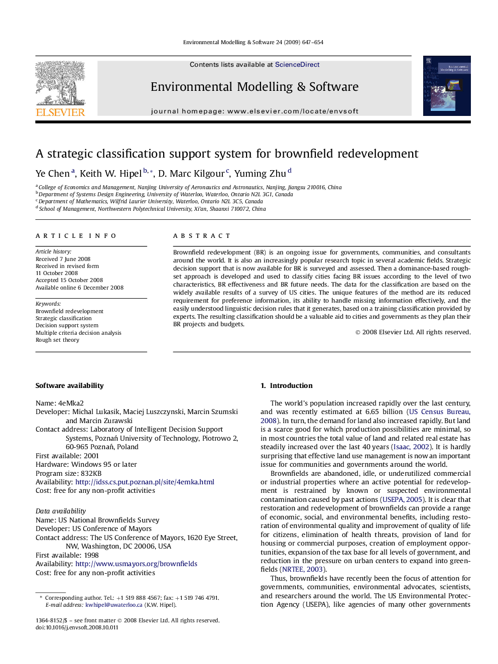 A strategic classification support system for brownfield redevelopment