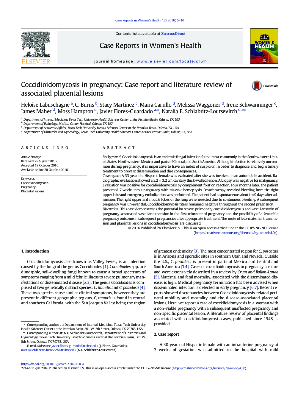 Coccidioidomycosis in pregnancy: Case report and literature review of associated placental lesions