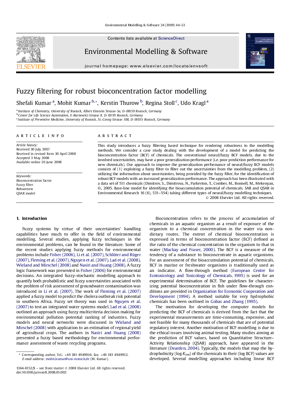 Fuzzy filtering for robust bioconcentration factor modelling