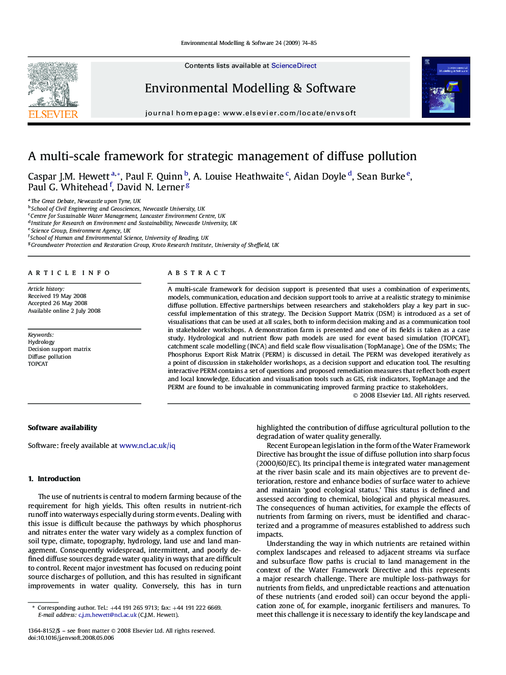 A multi-scale framework for strategic management of diffuse pollution