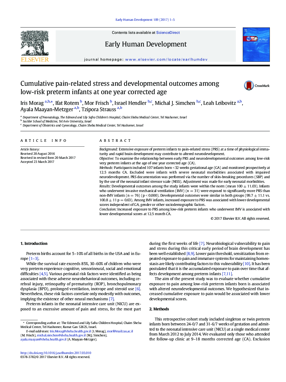 Cumulative pain-related stress and developmental outcomes among low-risk preterm infants at one year corrected age