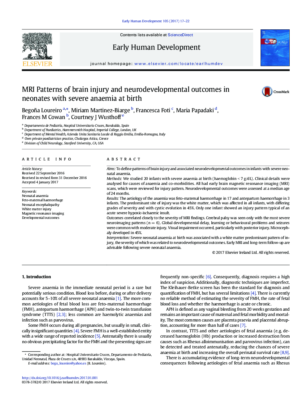 MRI Patterns of brain injury and neurodevelopmental outcomes in neonates with severe anaemia at birth