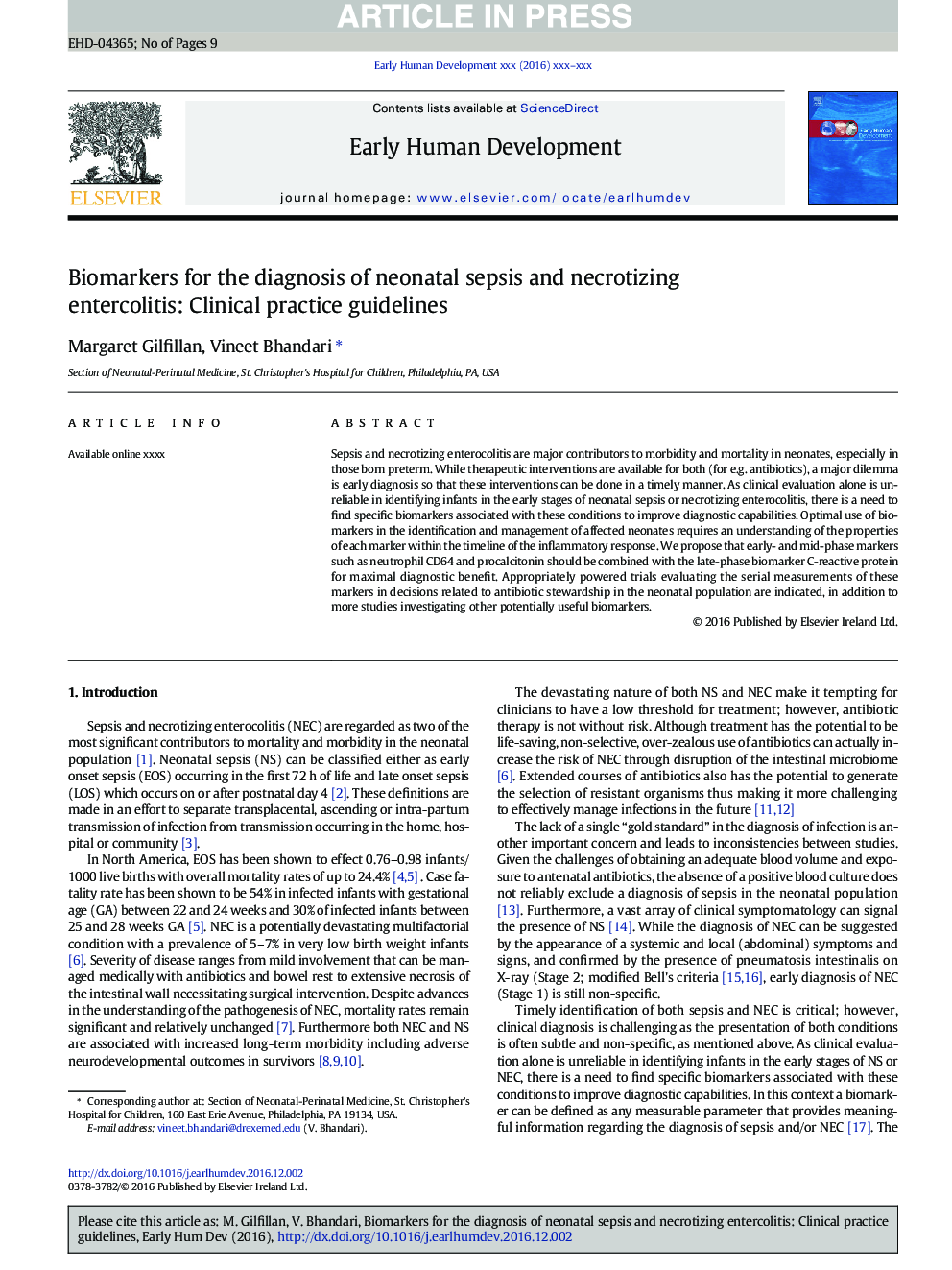 Biomarkers for the diagnosis of neonatal sepsis and necrotizing enterocolitis: Clinical practice guidelines