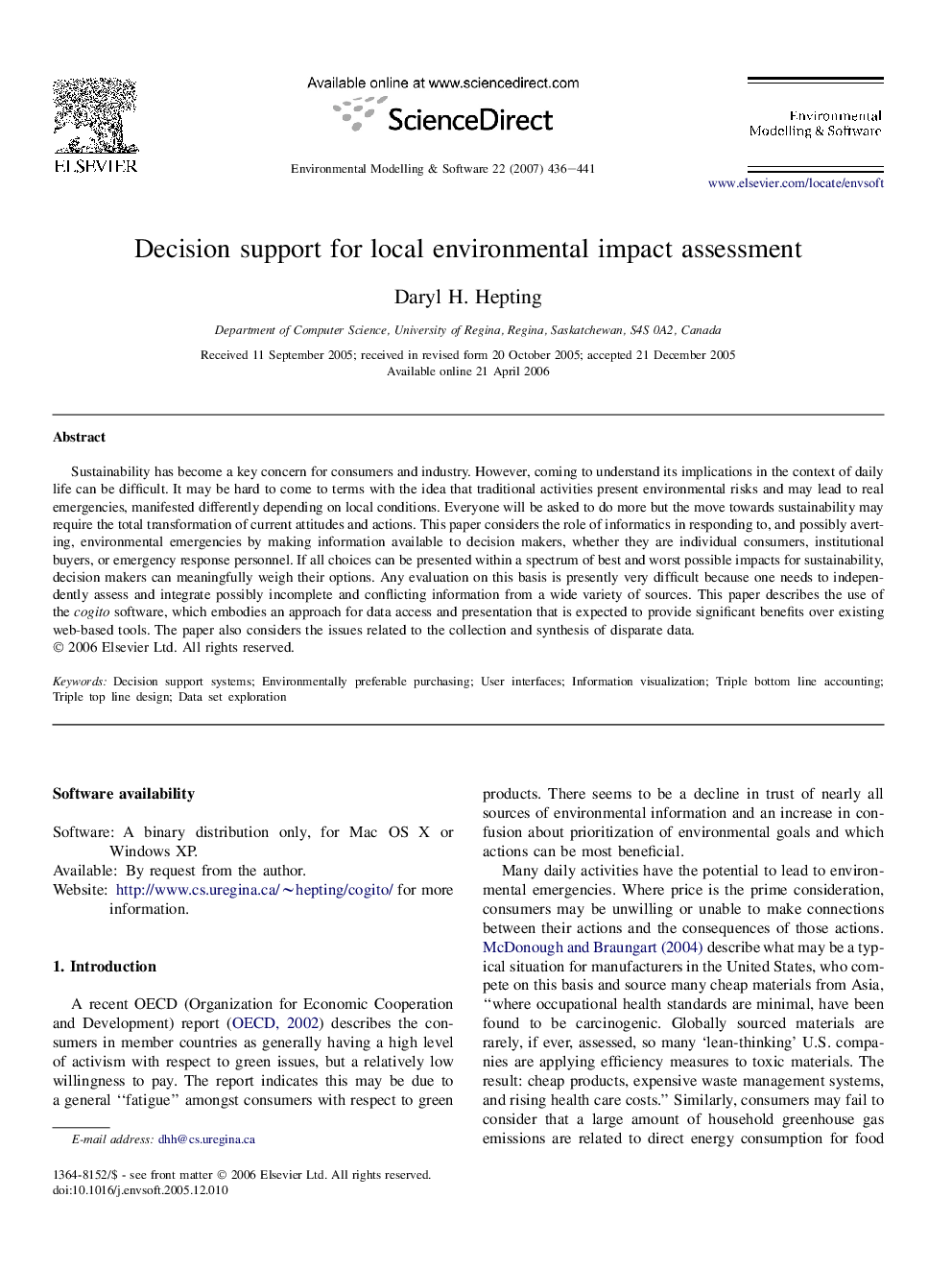 Decision support for local environmental impact assessment